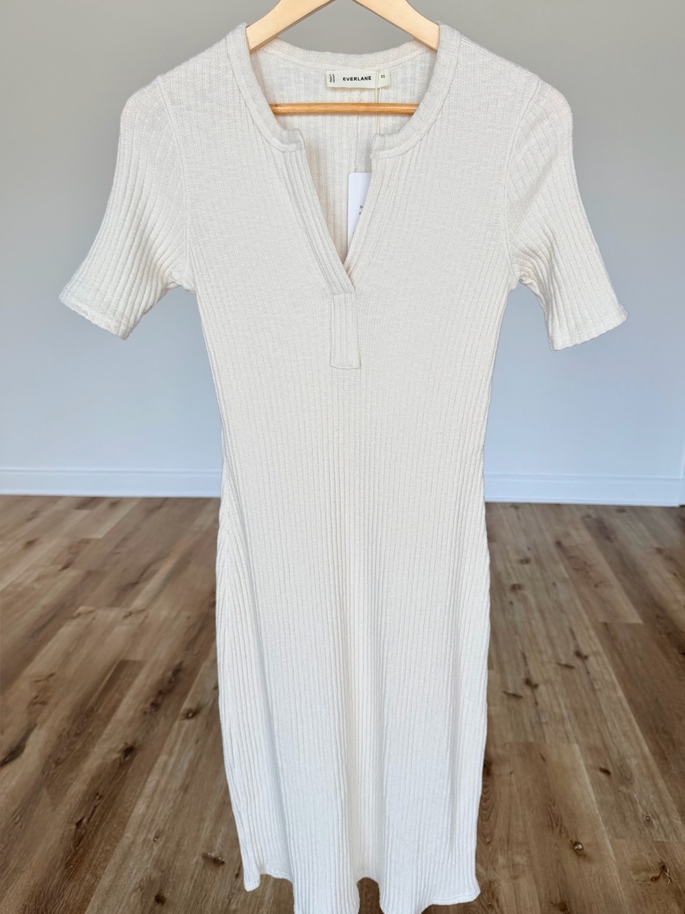 Everlane Rib Knit Midi Dress XS in Bone - Cotton Blend NWT Minimalist